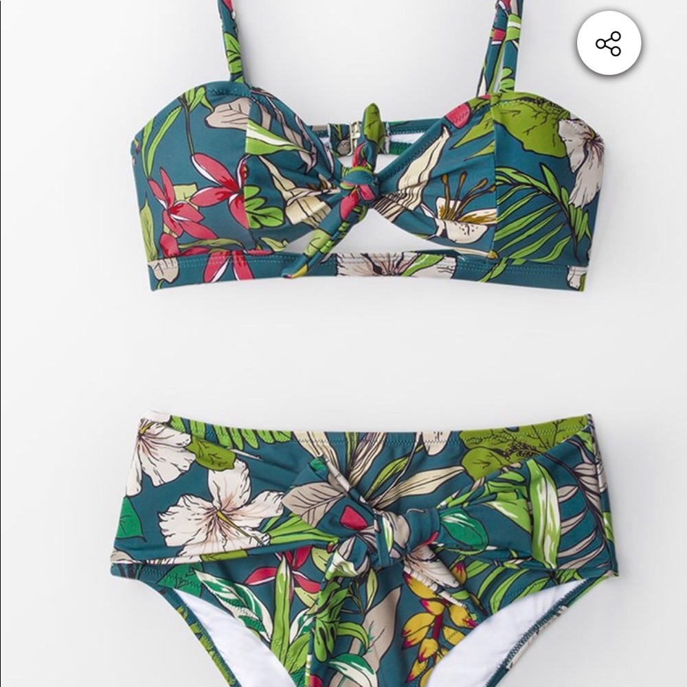 High Waisted tie-front Bikini- tropical print